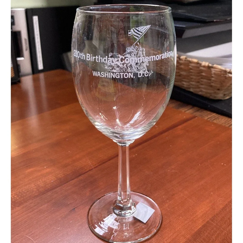 IWO JIMA 210th Birthday Commemoration Wine Glass Washington DC 7.5 x 3.5 inches
